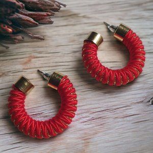 Fabric Hoop Vintage Earrings Womens Retro Fashion Red Gold Jewelry Costume